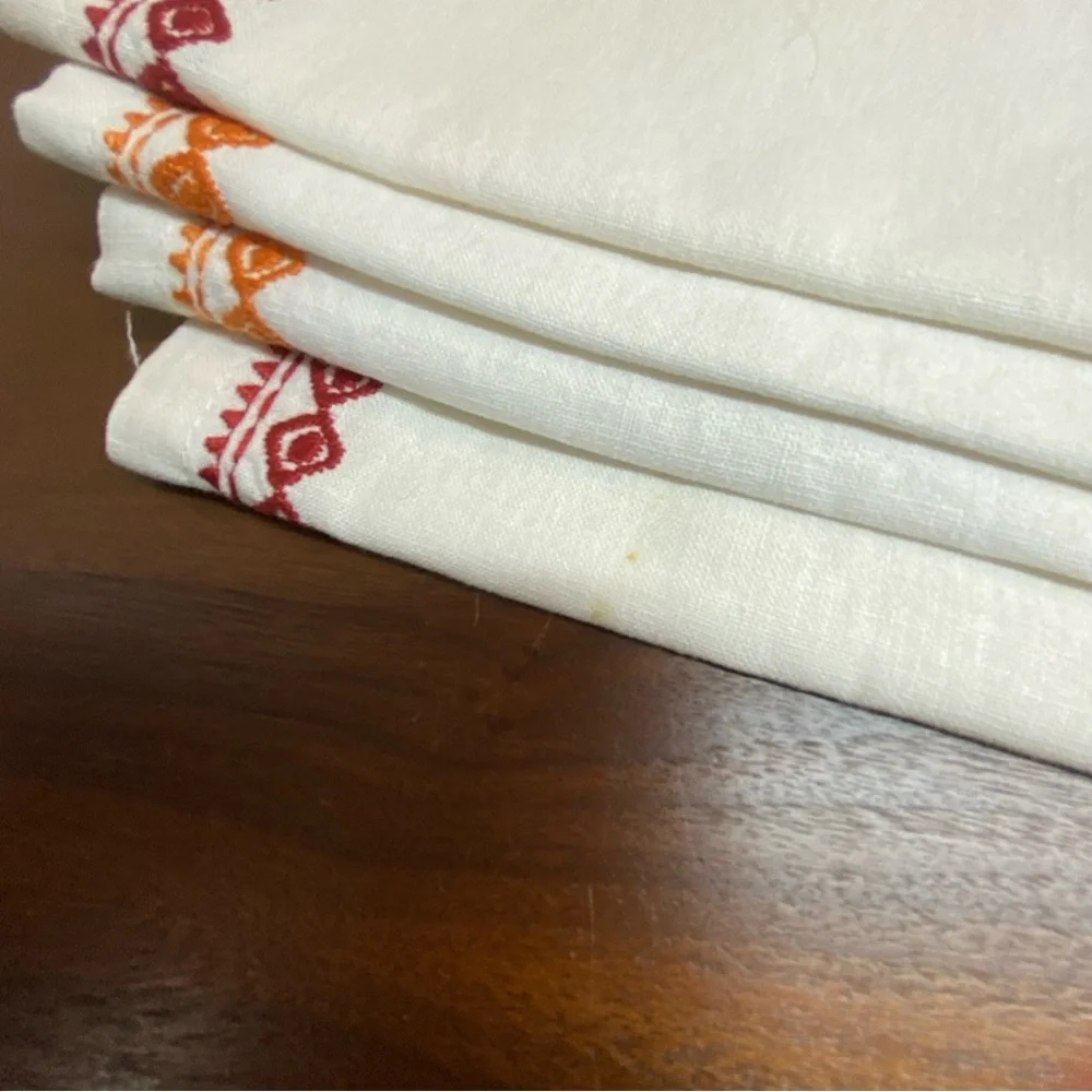 Vintage Pottery Barn (4)‎ Linen Cotton Napkins White Embroidered Border 18x18